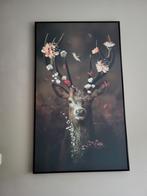Schilderij: Hert met Bloemen, Ophalen, Zo goed als nieuw, Schilderij, 75 cm of meer