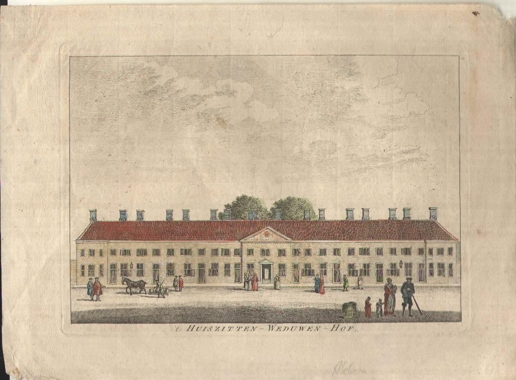 't Huis Zitten Weduwenhof van vooren (Amsterdam), Antiek en Kunst, Kunst | Etsen en Gravures, Ophalen of Verzenden
