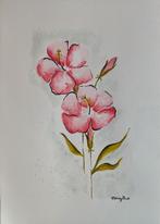 Origineel Aquarel “Hibiscus”, Antiek en Kunst, Kunst | Schilderijen | Klassiek, Ophalen of Verzenden