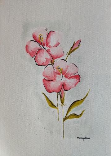 Origineel Aquarel “Hibiscus”  beschikbaar voor biedingen