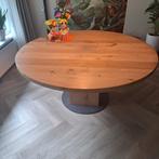 Massief eikenhout ronde eettafel 160cm, Ophalen, 150 tot 200 cm, Zo goed als nieuw, Vijf personen of meer