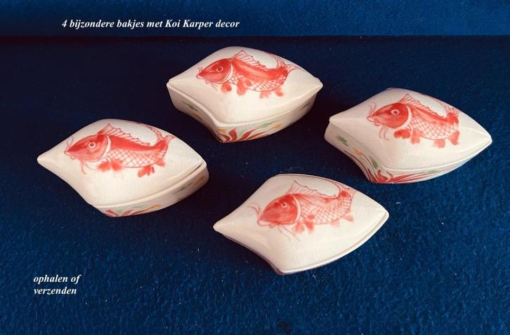 Rode Koi karper Red Koi Carp 4 bakjes aparte vorm Vintage, Antiek en Kunst, Curiosa en Brocante, Ophalen