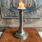 Zilverkleurige schuifkandelaar *tres belle*, Antiek en Kunst, Antiek | Kandelaars, Verzenden, Koper of Brons