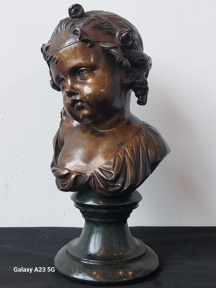 Bronzen beeld kinderbuste gesigneerd Auguste Moreau, Antiek en Kunst, Kunst | Beelden en Houtsnijwerken, Ophalen of Verzenden