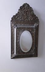 Antieke koperen spiegel met 2 borstels, geslepen glas, Ophalen, Rechthoekig, Minder dan 50 cm, Minder dan 100 cm