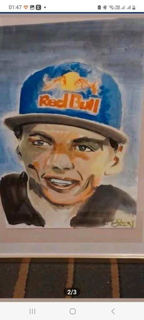 Max Verstappen - aquarel, Verzamelen, Automerken, Motoren en Formule 1, Zo goed als nieuw, Formule 1, Ophalen of Verzenden
