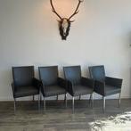 4 Bert Plantagie stoelen – leder & RVS – topstaat!, Verzenden, ., Zo goed als nieuw, Grijs