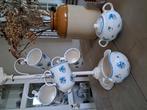 Brocante standaard + blauw witte mokken, suikerpot, melkkan, Huis en Inrichting, Keuken | Servies, Overige typen, Ophalen of Verzenden