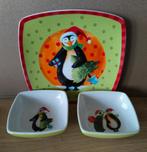 Set🐧MULTIPLE CHOICE SCHAALTJES EN BORD MET PINGUÏN* KERST, Huis en Inrichting, Verzenden, Zo goed als nieuw, Bord(en), Overige stijlen