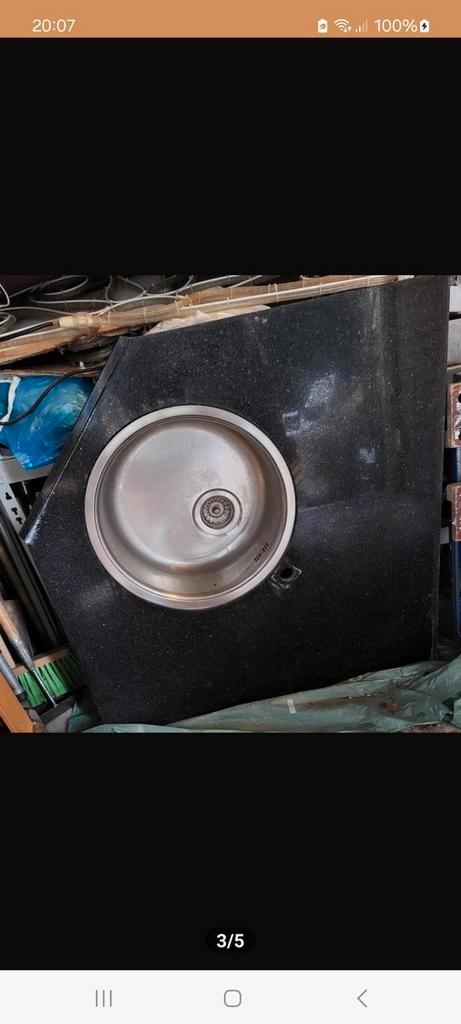 Granieten Hoek Aanrechtblad met Spoelbak, Huis en Inrichting, Keuken | Keukenelementen, Gebruikt, Minder dan 100 cm, 100 tot 150 cm