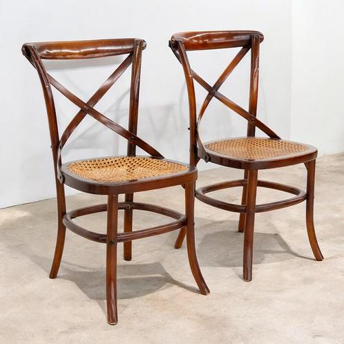 2X Vintage Thonet Stijl Stoelen met Rotan Zitting, Huis en Inrichting, Stoelen, Zo goed als nieuw, Bruin, Ophalen