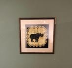 Leuke print van een neushoorn achter glas., Antiek en Kunst, Ophalen