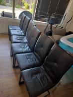 Gratis Zwarte leren stoelen - set van 6, Ophalen, Gebruikt, Zwart, Metaal