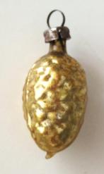 Oude mini Kerstbal: Dennenappel goudgeel, Ophalen of Verzenden