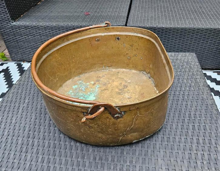 Antieke Koperen/messing bak/ aker met hengsel, Antiek en Kunst, Antiek | Koper en Brons, Koper, Ophalen of Verzenden