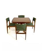 Vintage verlengbare Deense eettafel, jaren ‘60, Vintage retro buisframe design rotan webbing papercord deens, Zo goed als nieuw