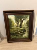 Sfeervol landschapsschilderij met eenden aan het water, Antiek en Kunst, Kunst | Schilderijen | Klassiek, Ophalen of Verzenden