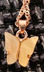 Ketting gele akoya parel steen vlinder, Verzenden, Nieuw, Goud, Met hanger