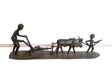 Afrikaans beeld/sculptuur - Boeren met ploeg - Brons beschikbaar voor biedingen