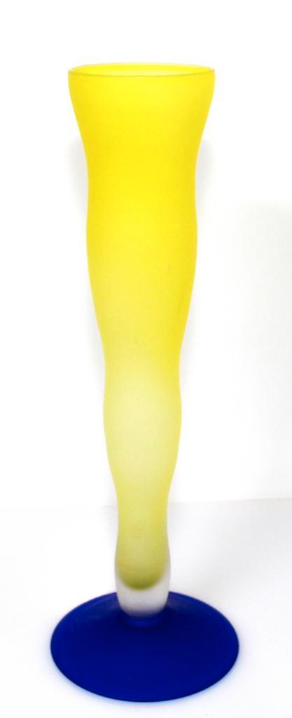 Hoge Zweedse Boda Nova Vaas Geel Blauw Glas 34 CM, Antiek en Kunst, Antiek | Glas en Kristal, Verzenden