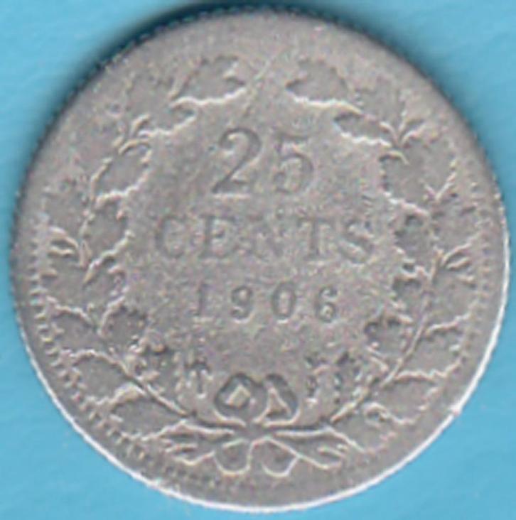 Nederland 25 cent 1906 Wilhelmina zilver in munthouder, Postzegels en Munten, Munten | Nederland, Losse munt, 25 cent, Koningin Wilhelmina