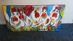 Olieverf Schilderij Kippen maat 40 x 80 cm, Ophalen