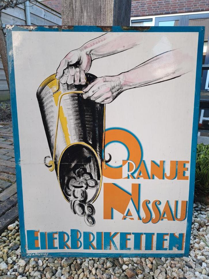 Reclamebord blik geen emaille nassau Briketten verblifa, Verzamelen, Merken en Reclamevoorwerpen, Gebruikt, Reclamebord, Ophalen