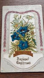 Verjaarsgroet.reliëfkaart. Bloemen., Ophalen of Verzenden, Voor 1920, Gelopen