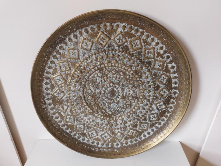 Schaal 48 cm antiek groen goud loods 5, Huis en Inrichting, Woonaccessoires | Schalen en Manden, Zo goed als nieuw, Schaal, Rond