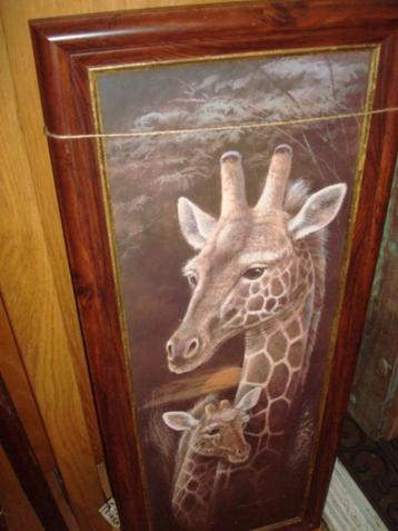 schilderij giraffe met mooie houten lijst beschikbaar voor biedingen