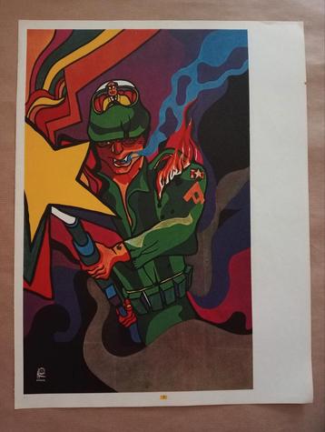 Kleurrijke Vietnam Oorlog Illustratie poster 1970 beschikbaar voor biedingen