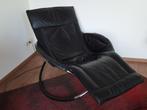 Zwart leren relaxfauteuil swing stoel, Ophalen, Leer, Zo goed als nieuw, 75 tot 100 cm