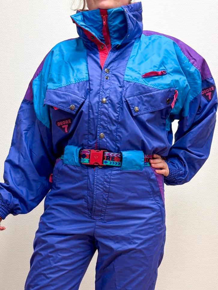 Vintage retro skipak - Degre 7 paars, blauw maat M/L, Kleding | Heren, Wintersportkleding, Zo goed als nieuw, Pak, Maat 52/54 (L)