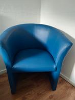 Blauw leren kuipstoel (azuurblauw), Huis en Inrichting, Fauteuils, Gebruikt, Minder dan 75 cm, Leer, Ophalen of Verzenden