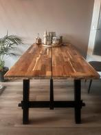 Houten Keukentafel met Stoere Onderstel, Huis en Inrichting, Tafels | Eettafels, Ophalen, 100 tot 150 cm, Eikenhout, Zo goed als nieuw
