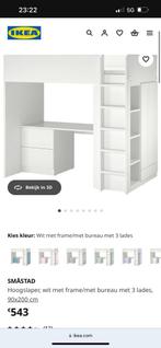 Hoogslaper met bureau en klerenkast inclusief matras, Ophalen, 90 cm, Eenpersoons, Wit