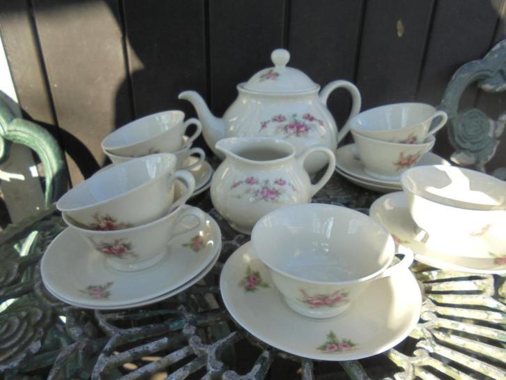 Theeservies MOSA met dubbele roze roosjes, Antiek en Kunst, Antiek | Servies los, Ophalen of Verzenden