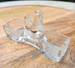 Oud zout en peper stel houder glas kip brocante, Antiek en Kunst, Ophalen of Verzenden
