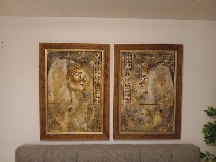 Prachtige set schilderijen van Ramses en Cleopatra, Antiek en Kunst, Kunst | Schilderijen | Abstract, Ophalen