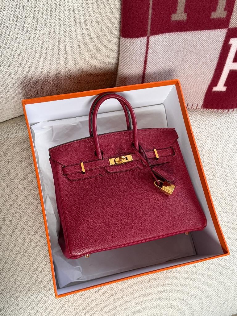 Hermès Birkin 25 Rouge Grenat Ghw Togo, Sieraden, Tassen en Uiterlijk, Tassen | Damestassen, Ophalen of Verzenden, Zo goed als nieuw