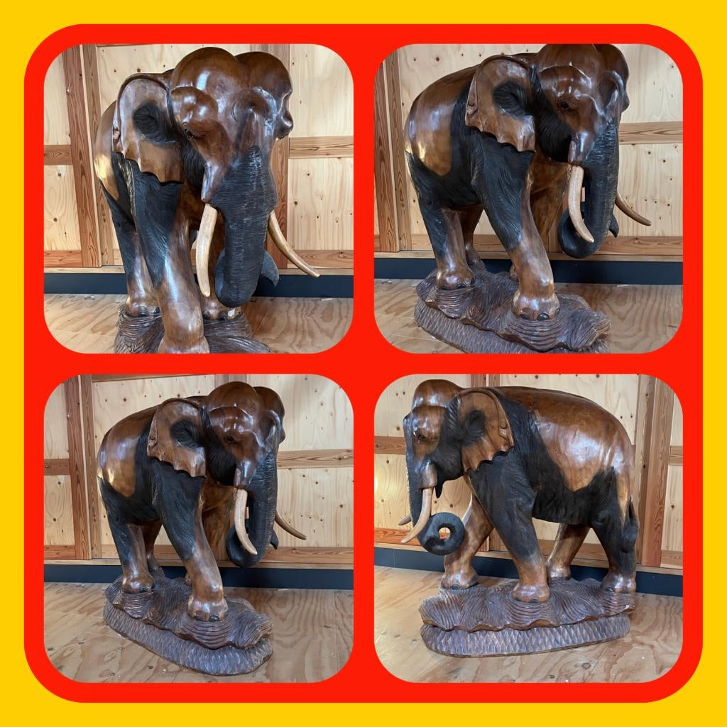 171. Mooie Grote Houten Olifant 108breed 115hoog 58dik cm, Antiek en Kunst, Ophalen