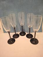 Luminarc France - 8 champagneglazen met zwarte voet /steel, Ophalen of Verzenden