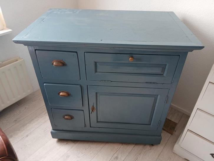 Blauwe kast met lades en deurtje, Antiek en Kunst, Antiek | Meubels | Kasten, Ophalen