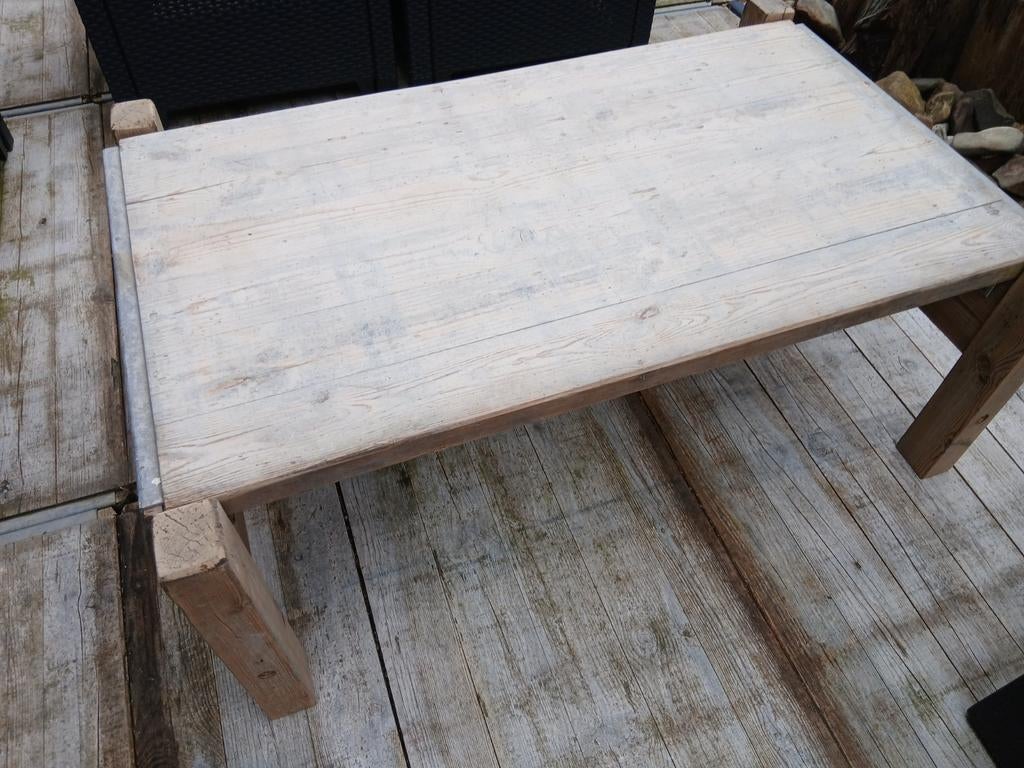 Tafel van steenschot en steigerdelen, Tuin en Terras, Ophalen, Rechthoekig, Hout