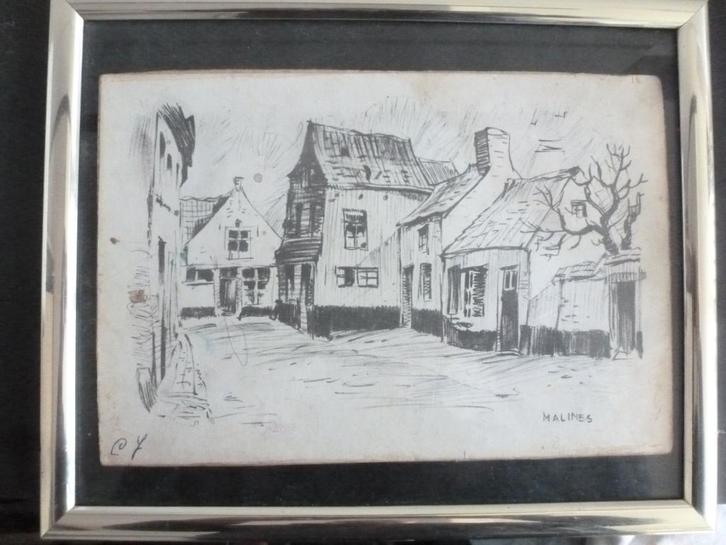 Schets (oud) Stadje Mechelen / Malines (Belgie), Antiek en Kunst, Curiosa en Brocante, Verzenden