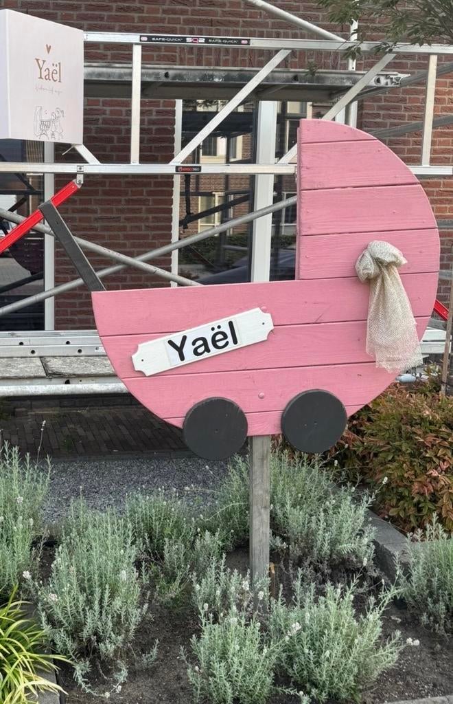 Roze tuin houten geboortebord kinderwagen, Kinderen en Baby's, Kraamcadeaus en Geboorteborden, Ophalen, Gebruikt, Geboortebord