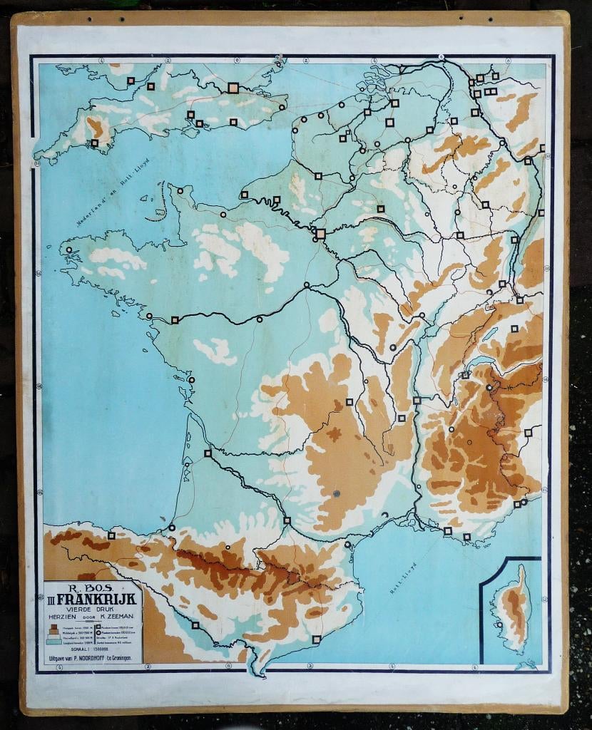 Oude schoolkaart van Frankrijk van Bos, Antiek en Kunst, Ophalen of Verzenden, Geschiedenis