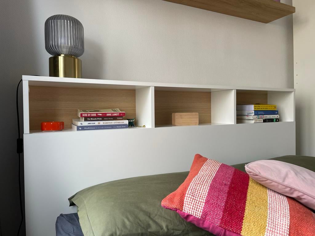 Hoofdbord met opbergruimte 160 cm, Huis en Inrichting, Slaapkamer | Bedden, Ophalen, Wit, Tweepersoons, Zo goed als nieuw