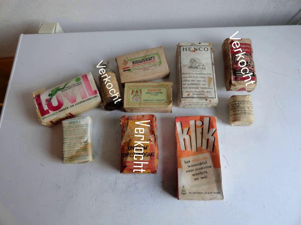 Verpakkingen antiek Henco, Klik, Drietex, Luvil, Eshaco, Ophalen of Verzenden