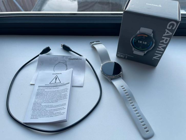 Garmin Venu 3 - Wit, Sieraden, Tassen en Uiterlijk, Smartwatches, Zo goed als nieuw, Android, Wit, Afstand, Calorieverbanding